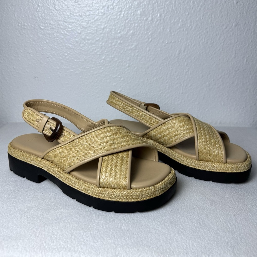 Vince Helena Raffia Slingback Sandals Women's US Size 8.5 Heeled Open Toe Beach
